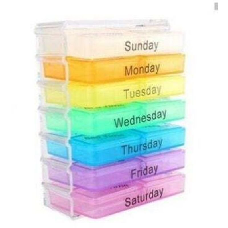 XVX - Pastillero semanal con compartimentos para 7 días, organizador de pastillas con cuadrícula de 28 colores, creativo.