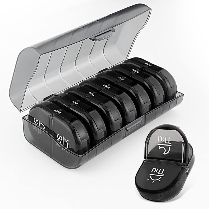 Wöchentliche Pillenbox morgens und abends, wöchentliche Medikamentenbox 7 Tage 14 Fächer, Medikamenten-Organizer, Pillenbox mit großem