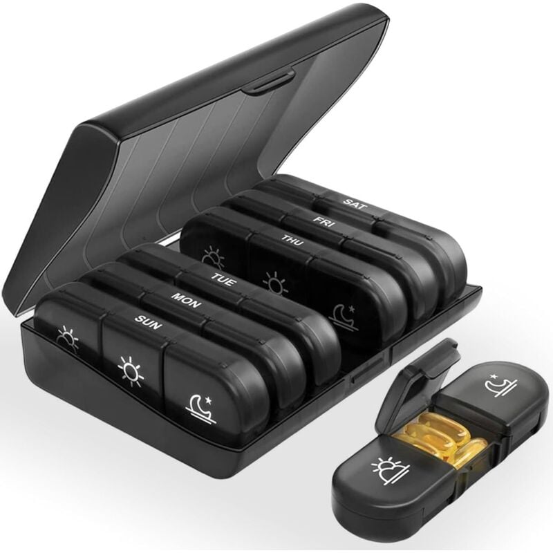 Wöchentliche Pillendose morgens, mittags und abends, französische wöchentliche Pillendose, 7-Tage-Medikamenten-Pillendosen, 3-Fächer-Pillendose, für