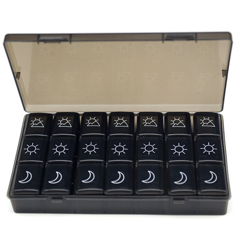 Wochen-Pillenbox Morgens Mittags Abends, Große Pillenbox Medikamente 7 Tage 3 Fächer Wochen-Pillenbox 3 Mal täglich (Schwarz - FR)