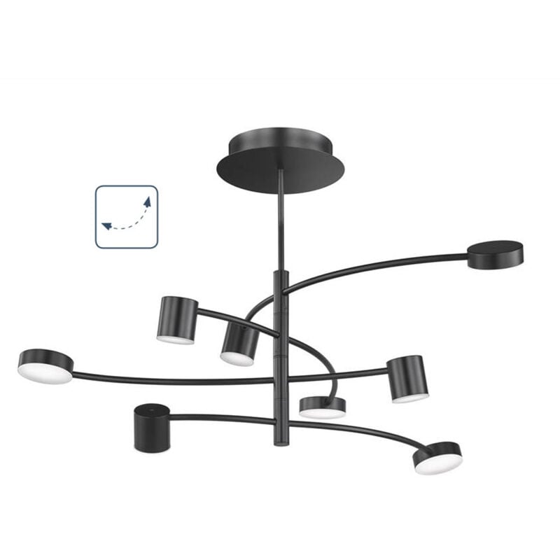 Wofi - Deckenleuchte 8-flammig Lampen Deckenlampen Deckenleuchte schwarz, Wohnzimmer, Metall Glas, led 44W 2250Lm 3000K, LxBxH 100x100x54cm 11777