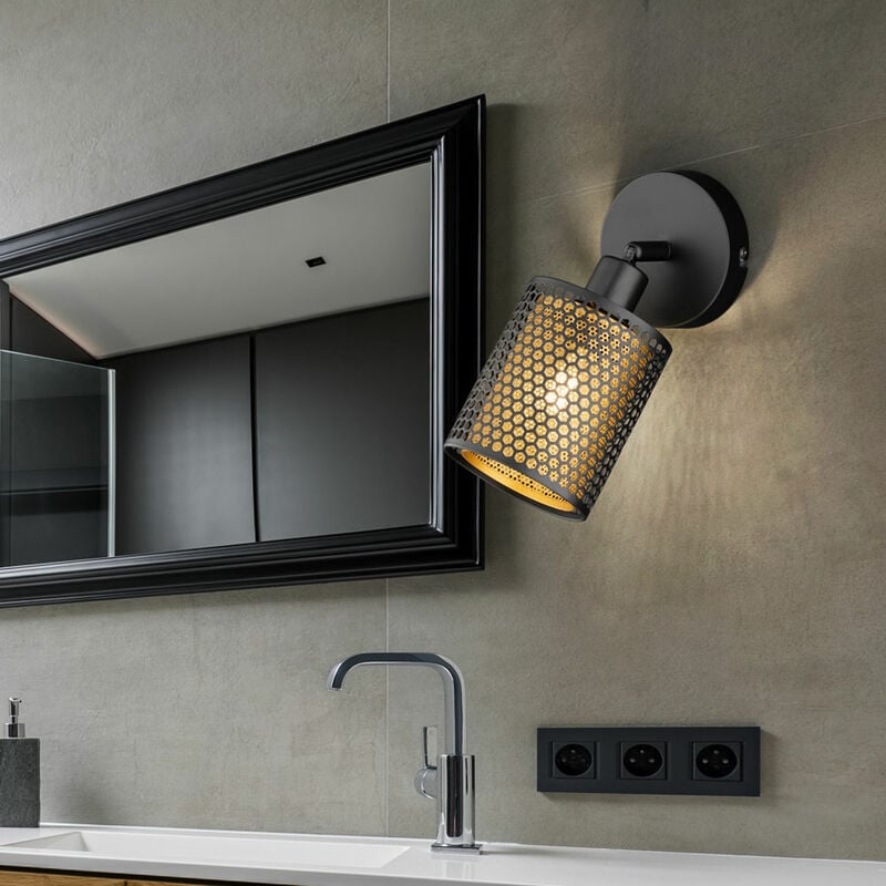 Wandleuchte schwarz gold Wandlampe schwarz gold Wandleuchte innen Retro, Spot beweglich, Eisen Stahl, 1x E14 Fassung, LxBxH 10x18x22,5cm Wofi 12106