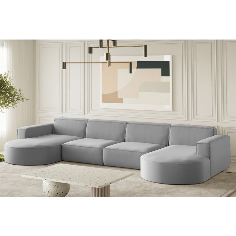 Fun Moebel - Wohnlandschaft U-Form Sofa palma xl in Stoff Opera Velvet Grau