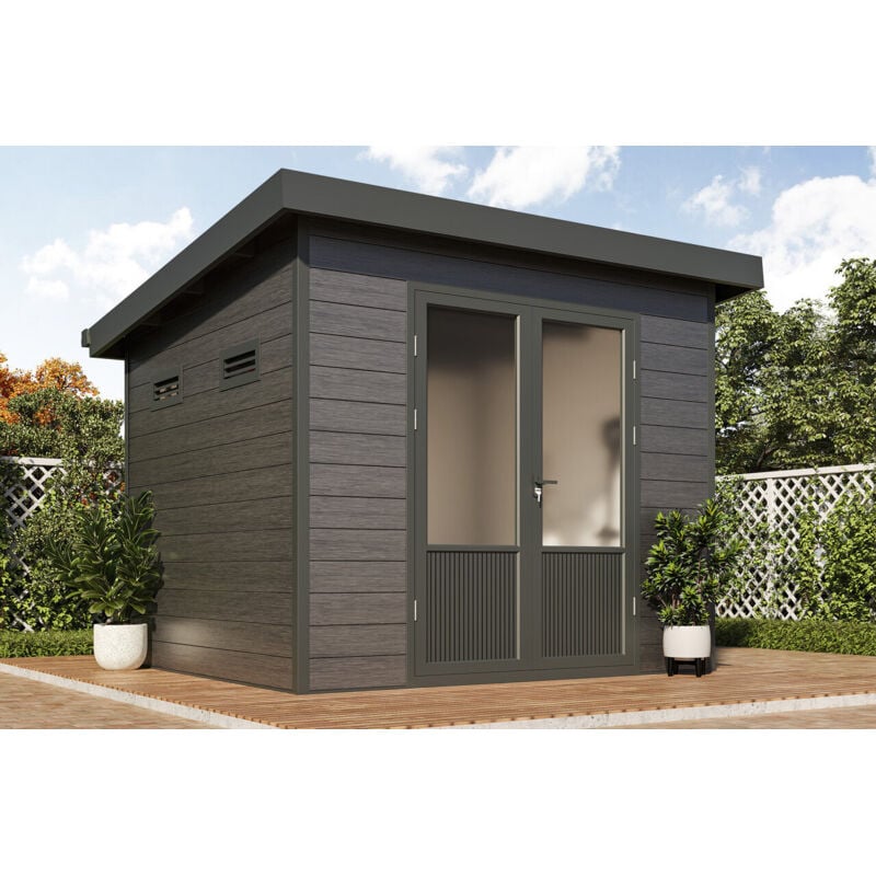 Wolff Finnhaus wpc Gerätehaus Nives 2724 28 Anthrazit/Hellgrau Gerätehaus aus Holz/Kunststoff in Anthrazitgrau, Geräteschrank mit 28 mm Wandstärke