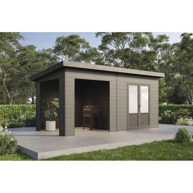 Wolff Finnhaus wpc Gerätehaus Tona 5024 28 Anthrazit Gerätehaus aus Holz/Kunststoff in Anthrazitgrau, Geräteschrank mit 28 mm Wandstärke inklusive