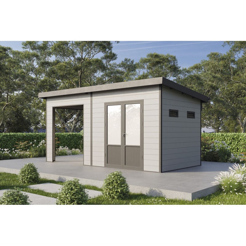 Wolff Finnhaus wpc Gerätehaus Tona 5024 28 Hellgrau Gerätehaus aus Holz/Kunststoff in Hellgrau, Geräteschrank mit 28 mm Wandstärke inklusive