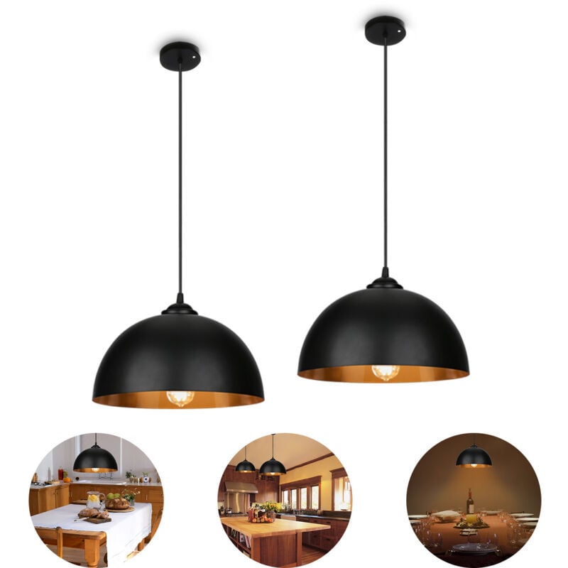 Wolketon 2 Set Pendelleuchte Design Deckenlampe Deckenleuchte E27 Pendelleuchte Hängelampe Esszimmer Küche Deckenlampe Schwarzes Gold