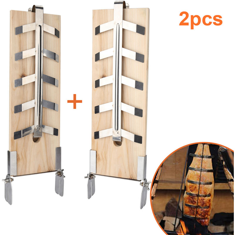 Wolketon 2er-Set Flammlachsbrett Räucherbrett Flammlachsbretter mit neigbare Edelstahl Halterungen für Feuerschalen. BBQ Grill. Outdoor Grill