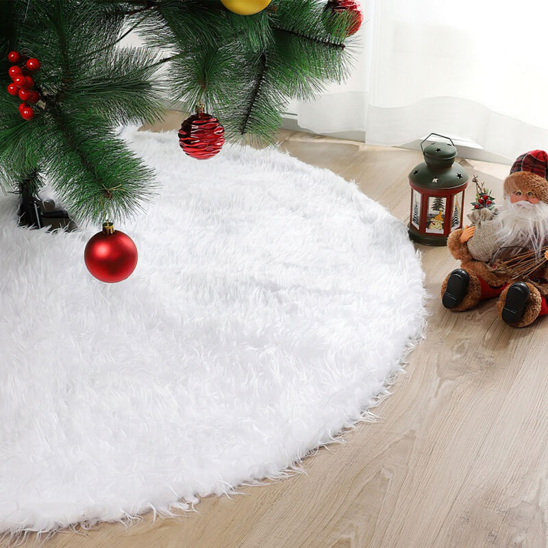 Wolketon 90cm Weihnachtsbaum-Teppich Tannenbaum Decke kunstfell Weiß Rund Rock Teppich Filz für Schnee Christbaum Weihnachtsbaum Deko