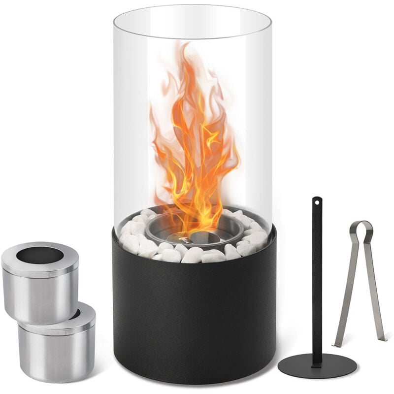 Wolketon Tischkamin Ethanol Kamine Set Tischkamin mit Glas, Stahl Base Bio Ethanol Tischfeuer Deko für Innen & Außen 11.5x26cm