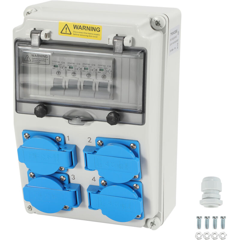 Wolketon Wandverteiler mit Leitungsschutzschalter 16A Stromverteiler Baustromverteiler mit 4xSchuko-Steckdose und CEE-Steckdose für Innen und Außen