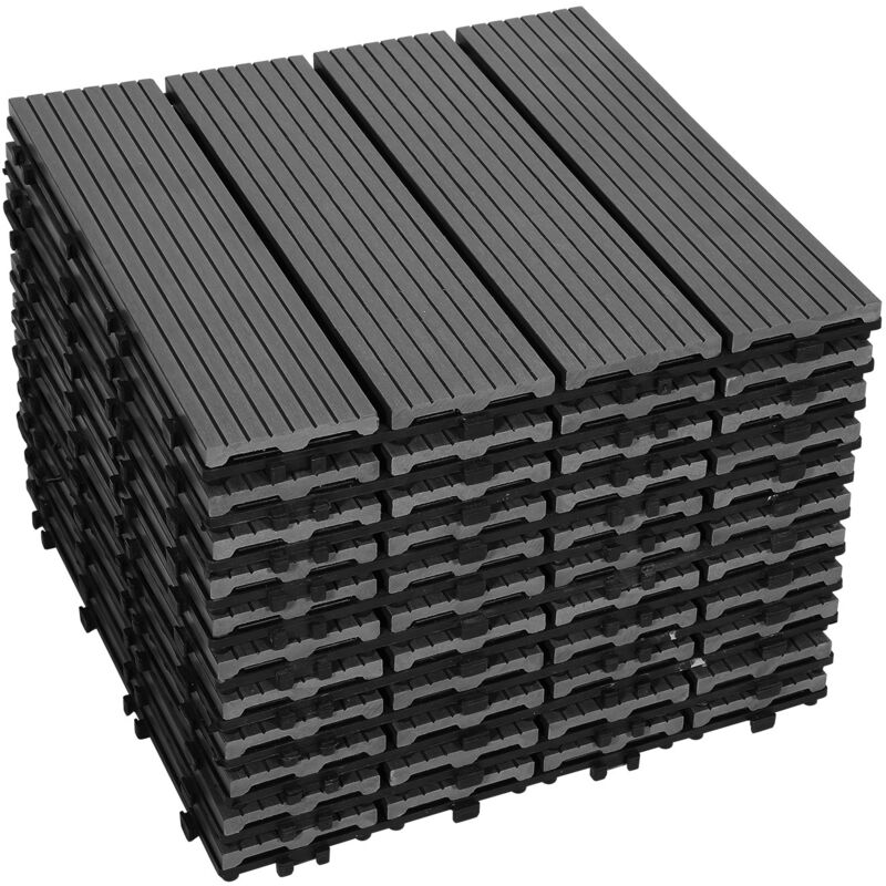 Wolketon WPC Terrassenfliesen 1 m², 30 x 30 cm 11 Stücke, Terrassendielen mit 4 Latten in Holzoptik, für Garten Balkon Bodenbelag mit Drainage und