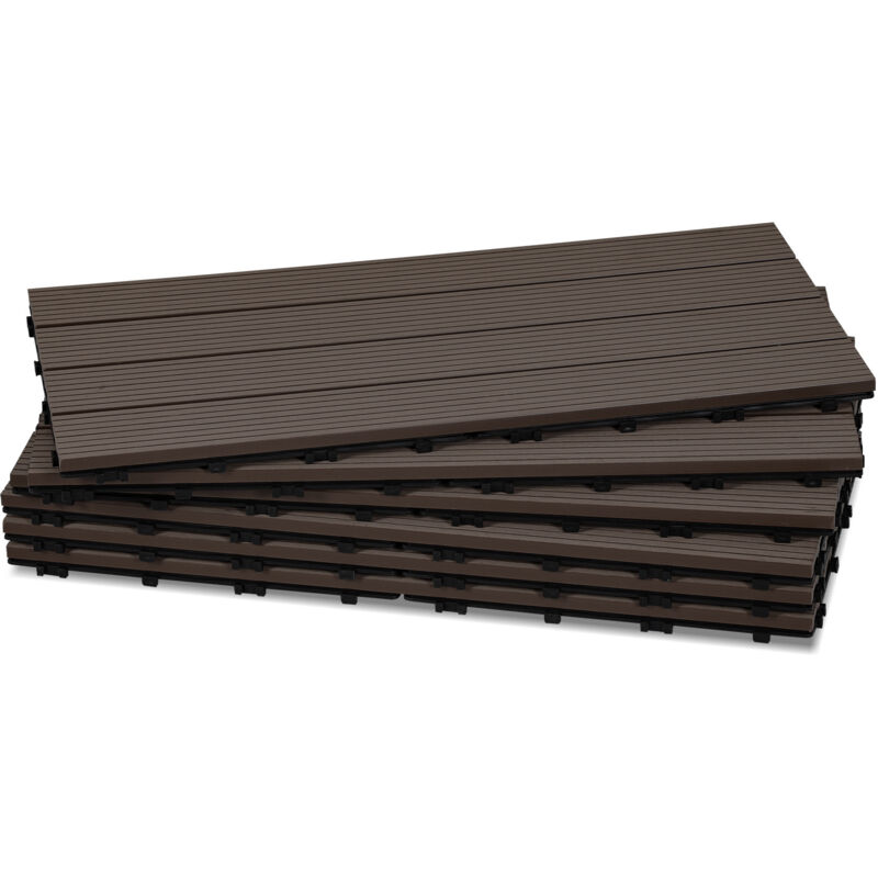 Wolketon WPC Terrassenfliesen 4 m², 30 x 60 cm 24 Stücke, Terrassendielen mit 4 Latten in Holzoptik, für Garten Balkon Bodenbelag mit Drainage und