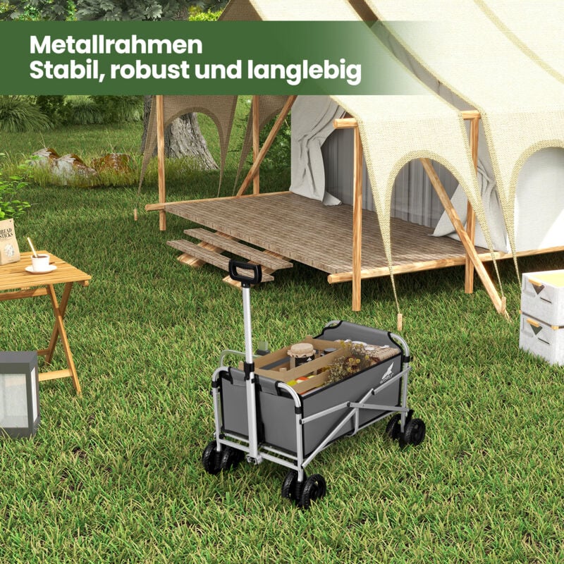 Woltu - Bollerwagen Faltbar mit Bremsen Doppelrädern, Handwagen Transportwagen Gartenanhänger bis 80 kg belastbar, für Garten Strand Camping,