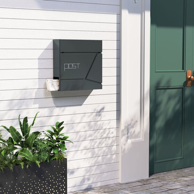 Briefkasten, Postkasten mit Zeitungsfach, Briefkasten mit Schloss 2 Schlüsseln, abschließbarer Wandbriefkasten mit Klappdeckel, 37x37x10,5 cm,