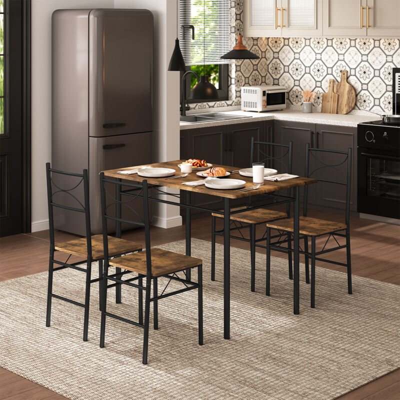 Esstisch Küchentisch Set, Esstisch mit 4 Stühlen, Essgruppe Set für 4 Personen, Sitzgruppe Esszimmer, Esszimmertisch mit Metallgestell, mdf, Vintage