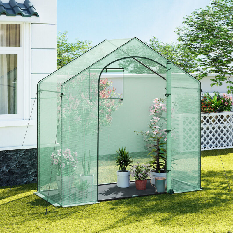 Gewächshaus Foliengewächshaus, Gartenhäuschen mit Schwarzer PE-Gewebeboden, Tomatenhaus Winterfest mit Tür Fenstern, gewächshaus Folie für Aufzucht