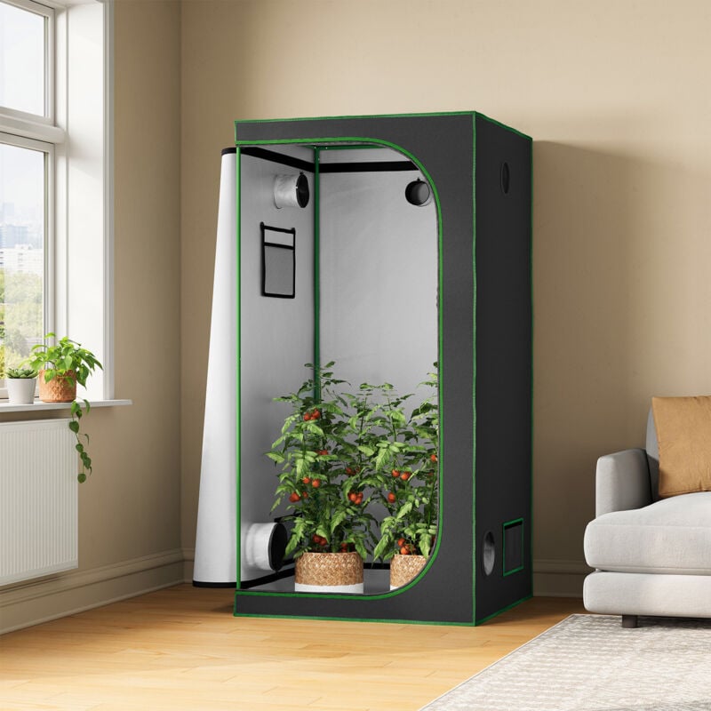 Growzelt Gewächshaus Growbox Pflanzenzelt Zuchtzelt Zuchtschrank mit Belüftungsöffnungen Beobachtungsfenstern, für Balkon Garage, 100x100x200 cm,