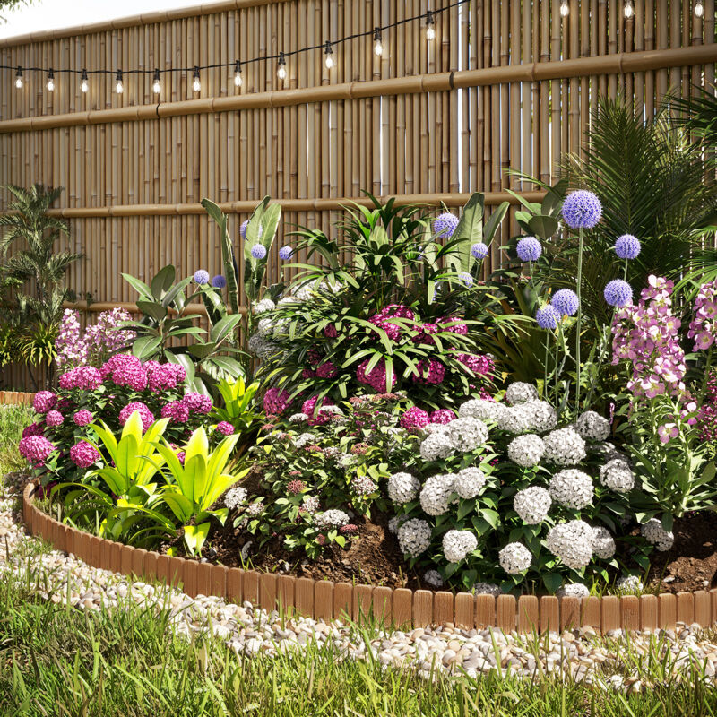 Rasenkante, Flexibler Holzzaun, Beeteinfassung Rollborder Gartenzaun Holz, Deko für Garten Blumenbeet, 203x20 cm, Dunkelbraun - Woltu