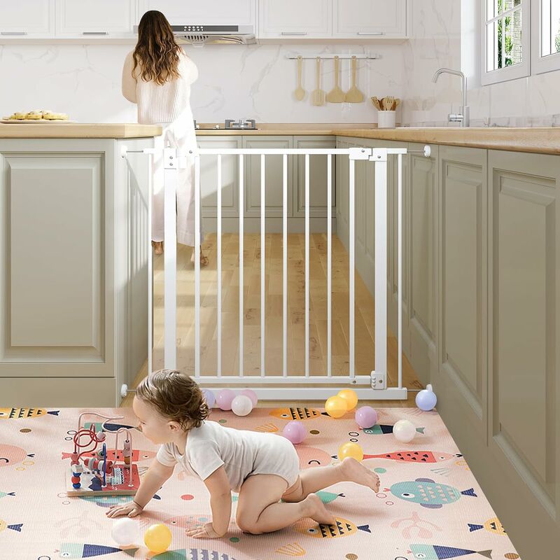 Woltu - Türschutzgitter Absperrgitter Treppengitter für Breiten 75-87cm ohne Bohren Einhändiges Öffnen Beidseitig Schwenkbar Metall weiß - Weiß