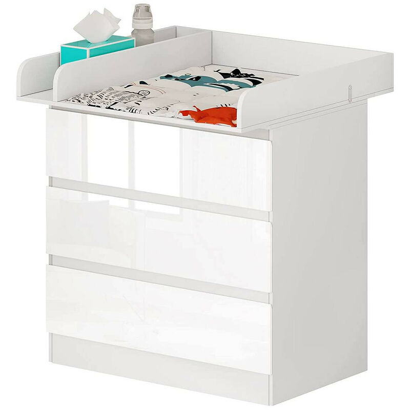 Wickelkommode mit Wickelaufsatz, Kommode mit 3 Schubladen, Wickeltisch mit Kippschutz - Woltu