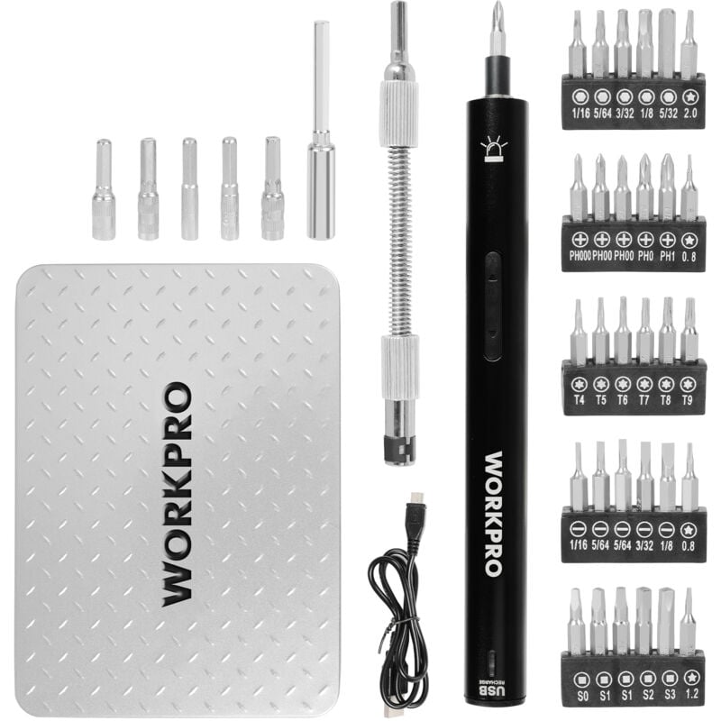 39tlg. Präzisions-Elektroschraubendreher-Set, 3,6 v, mit Zubehör, für Uhr Elektronik Reparatur Feinmechanik Elektronik-Werkzeug - Workpro