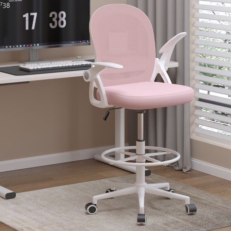Wowttrelax - Bürostuhl, Ergonomischer Bürostuhl mit verstellbarer Höhe und Fußstütze, 360° drehbar, elastischer Stoff, Tragkraft 120 kg, Pink