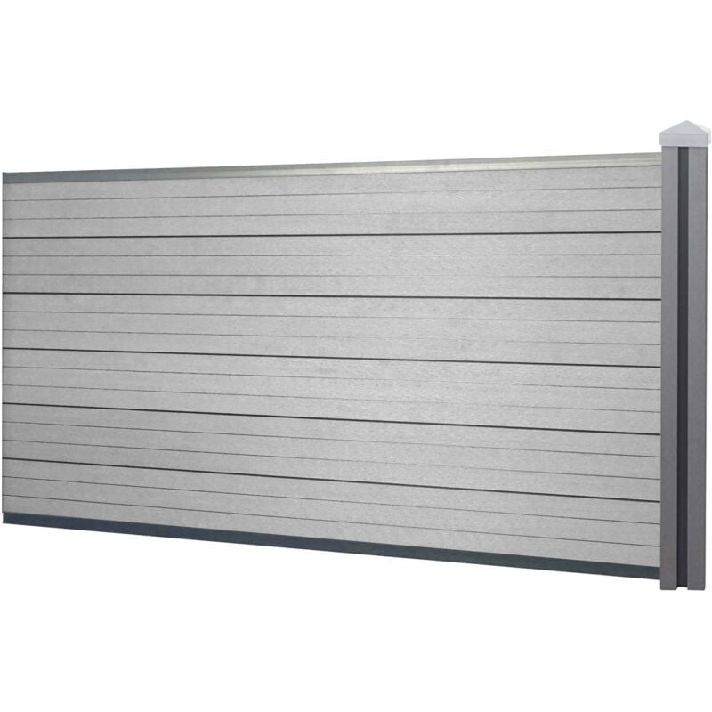 HHG - neuwertig] WPC-Sichtschutz Savoie, Windschutz Zaun, WPC-Pfosten Erweiterungselement niedrig, 1,88m grau