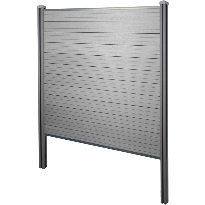 HHG - WPC-Sichtschutz Savoie, Windschutz Zaun, WPC-Pfosten zum Einbetonieren Basiselement, 195cm grau