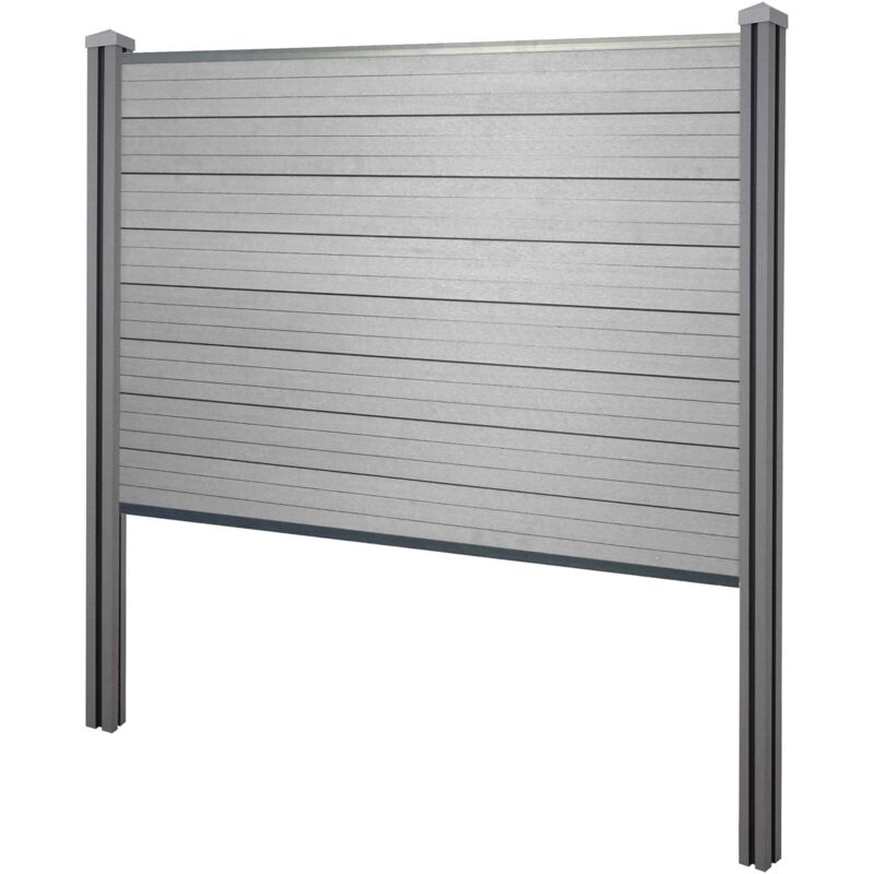HHG - WPC-Sichtschutz Savoie, Zaun Windschutz, WPC-Pfosten zum Einbetonieren Basiselement, 195cm grau