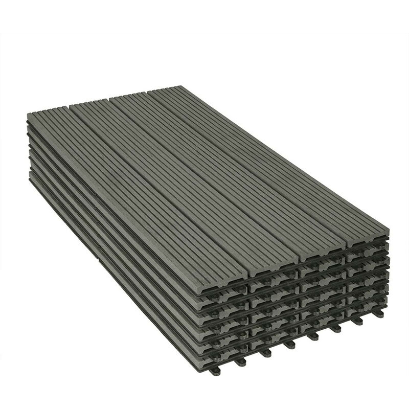 WOLTU WPC Terrassenfliesen Terrassendielen Holz-Optik 30x60cm, Fliese Bodenfliese Klickfliese mit klicksystem Bodenbelag (6 Stück / 1 m²) Hellgrau