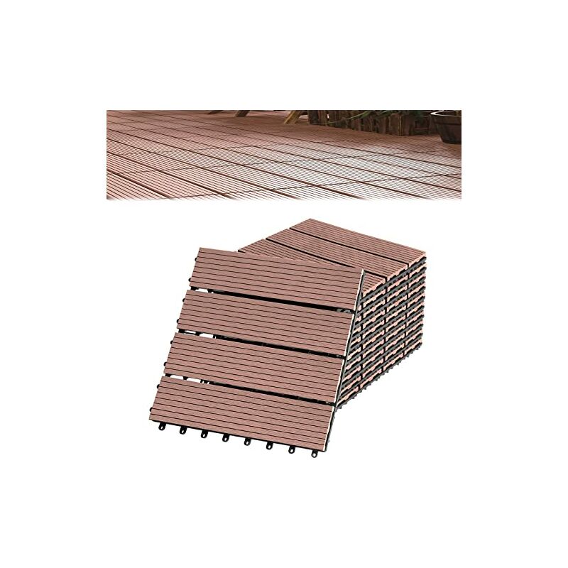 WPC Terrassenfliesen Holzoptik Terrassendielen Fliese mit Klicksystem, Kunststoff Fliesen für Garten Balkon Bodenbelag mit Drainage, 30x30cm/22
