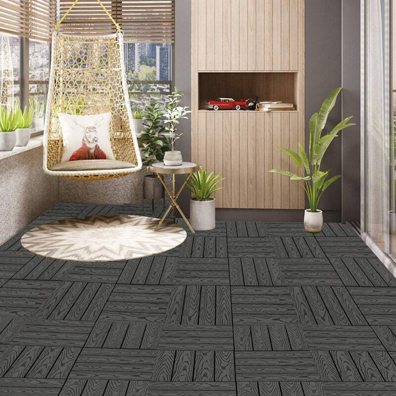 WOLTU WPC Terrassenfliesen Holzoptik Terrassendielen Fliese in Bodenbelag mit klicksystem, für Terrasse und Balkon 30x30 cm im Set Grau (11 Stück / 1