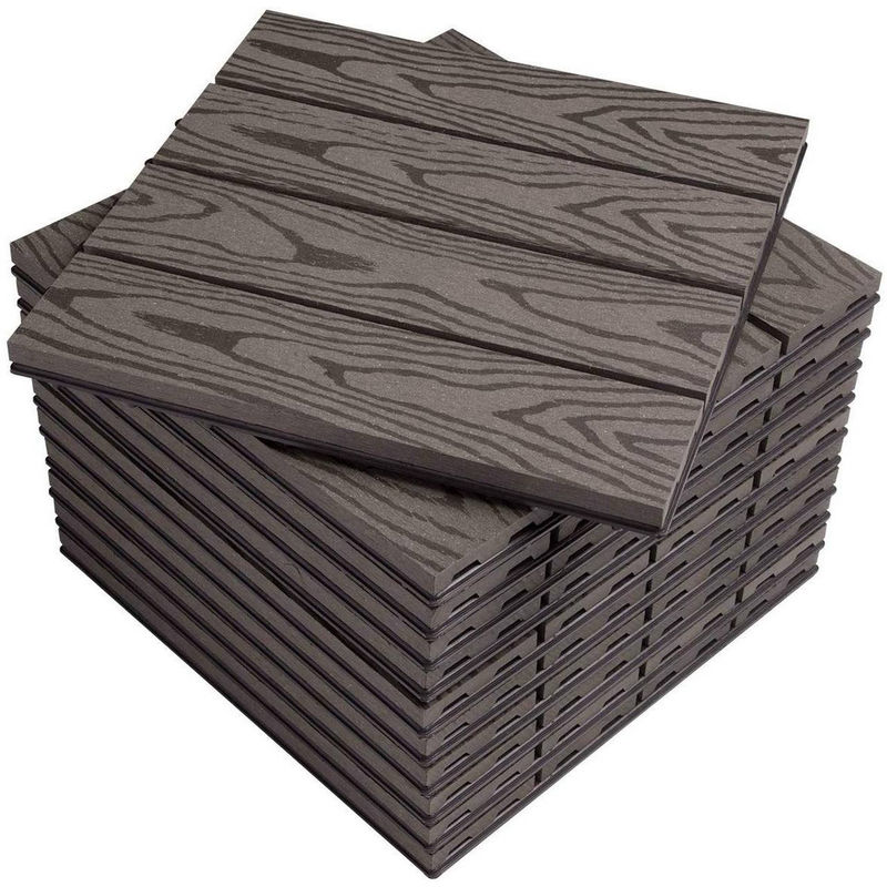 WOLTU WPC Terrassenfliesen Holzoptik Terrassendielen Fliese in Bodenbelag mit klicksystem, für Terrasse und Balkon 30x30 cm im Set Coffee (11 Stück /