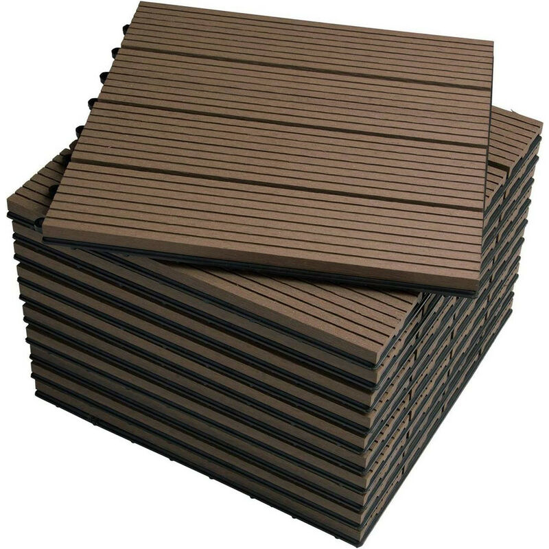 Wpc Terrassenfliesen Terrassendielen Fliese in Holzoptik Bodenbelag mit klicksystem Braun (11 Stück / 1 m²) - Woltu