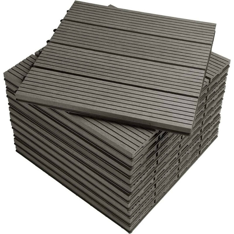 Wpc Terrassenfliesen Terrassendielen Fliese in Holzoptik Bodenbelag mit klicksystem Hellgrau (11 Stück / 1 m²) - Woltu
