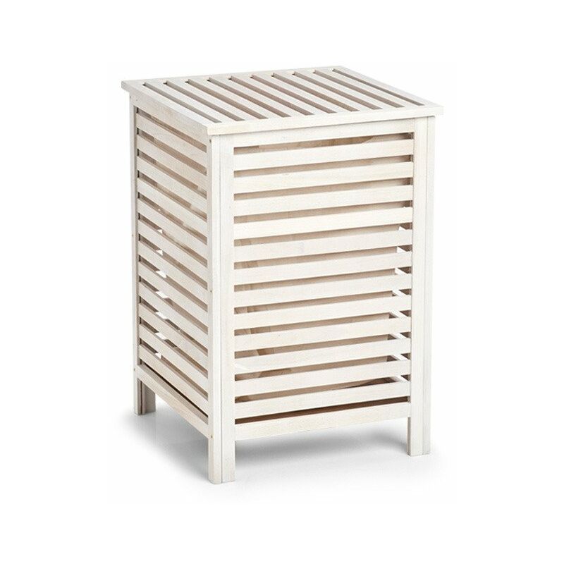 Wäschekorb aus Holz, Wäschebehälter, weiß Zeller