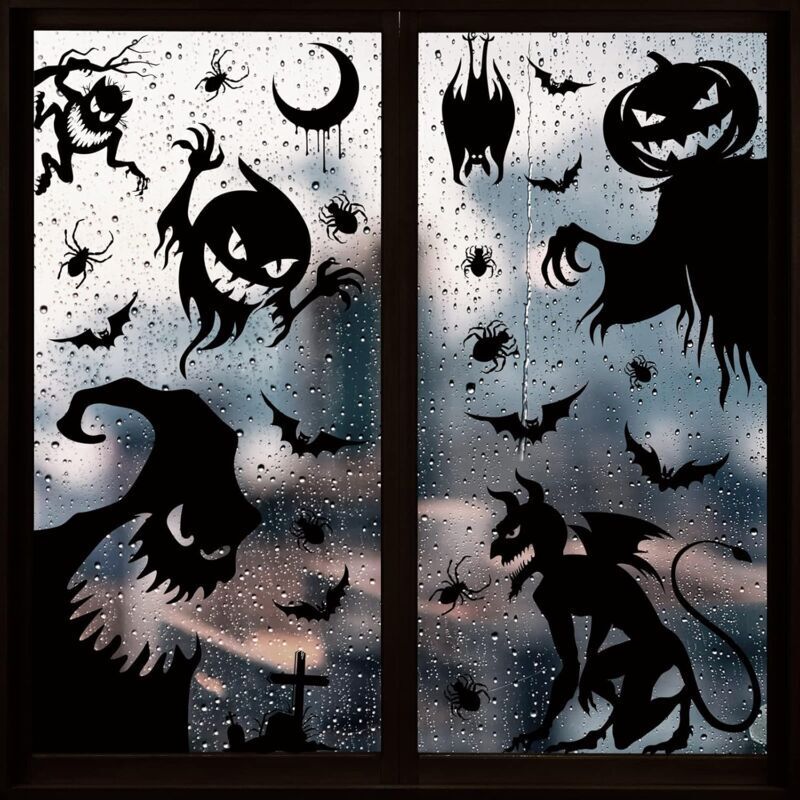 Wunderschöne Halloween-Aufkleber: 4 Bögen mit Halloween-Fensteraufklebern. Jeder Bogen misst 30 x 90 cm. Die perfekte Größe, ideal für Schaufenster.
