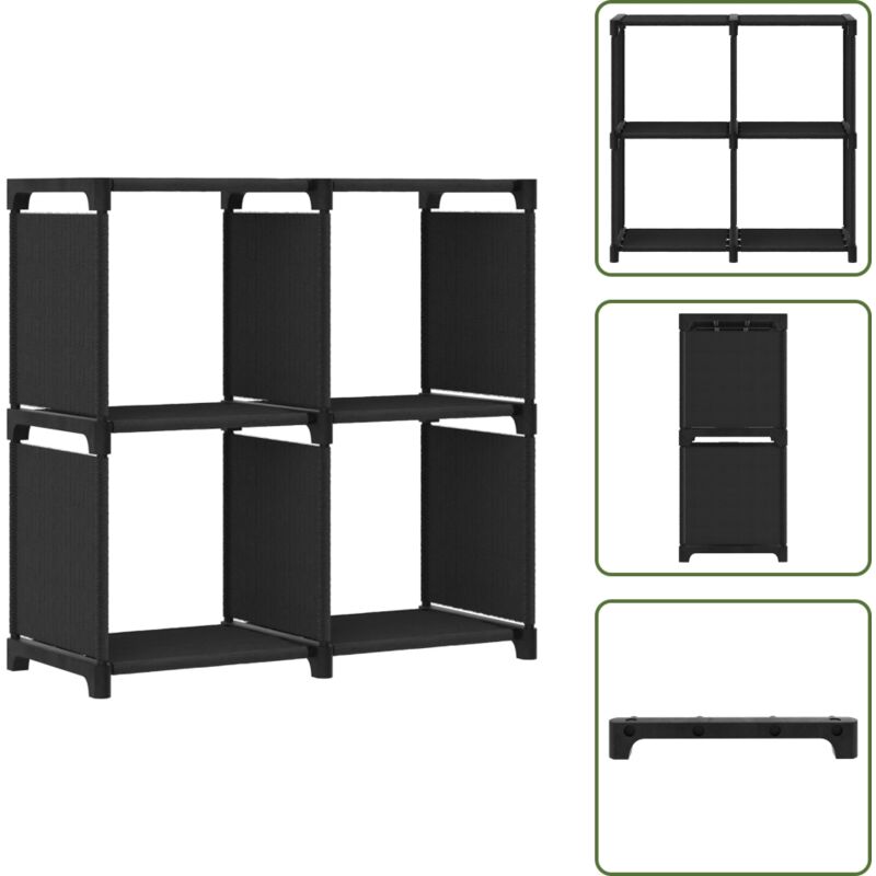 Würfel-Regal 4 Fächer Schwarz 69x30x72,5 cm Stoff - Bücherregal - Wohnraumdeko - Stauraum - Textilregal - Schwarzes Regal