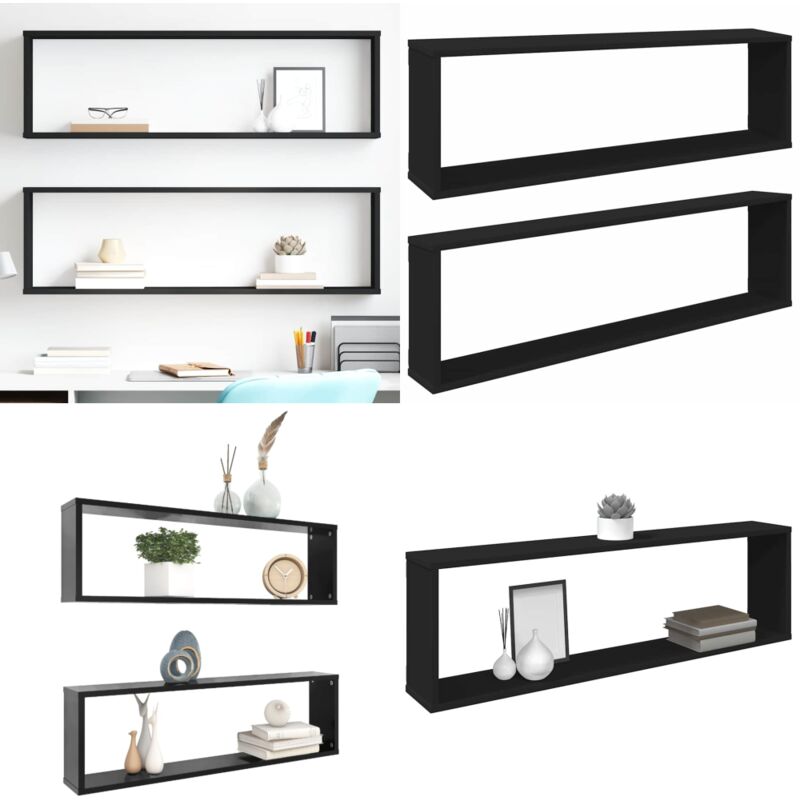 Würfelregale 2 Stk. Schwarz 100x15x30 cm Holzwerkstoff - Wand Regal - Schwarzes Regal - Holzwandregal - Regal Set - Wohnwandregal - Home & Living