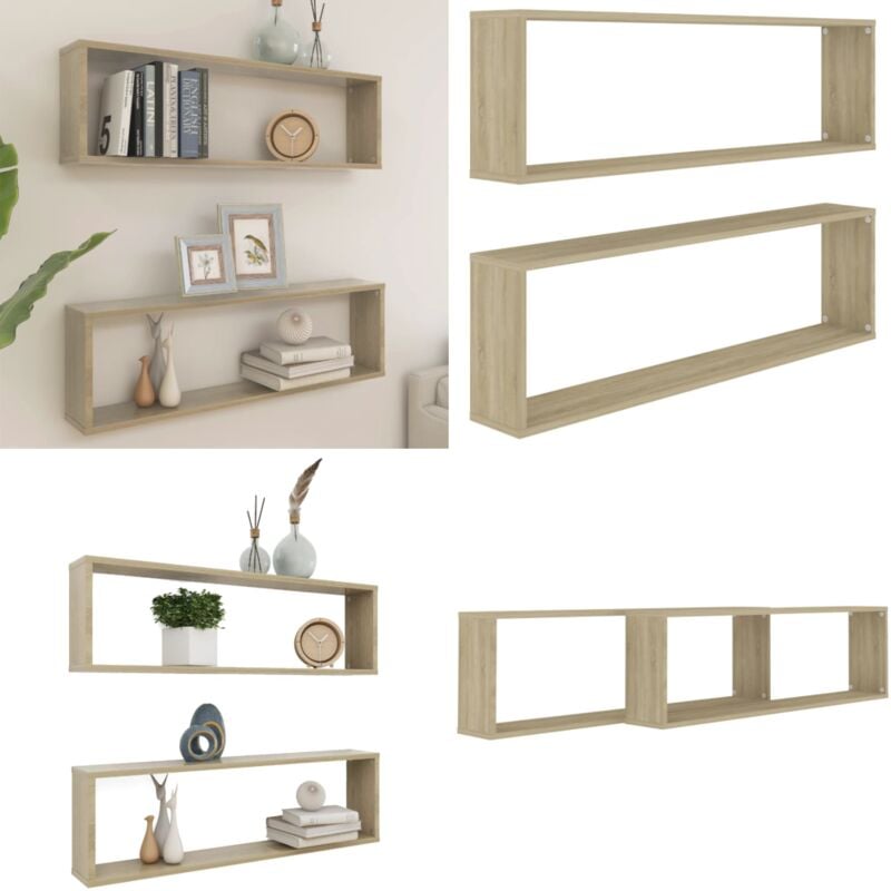 Würfelregale 2 Stk. Sonoma-Eiche 100x15x30 cm Holzwerkstoff - Wand Regal - Regal Set - Wohnwandregal - Eiche Deko - Möbelstück - Home & Living