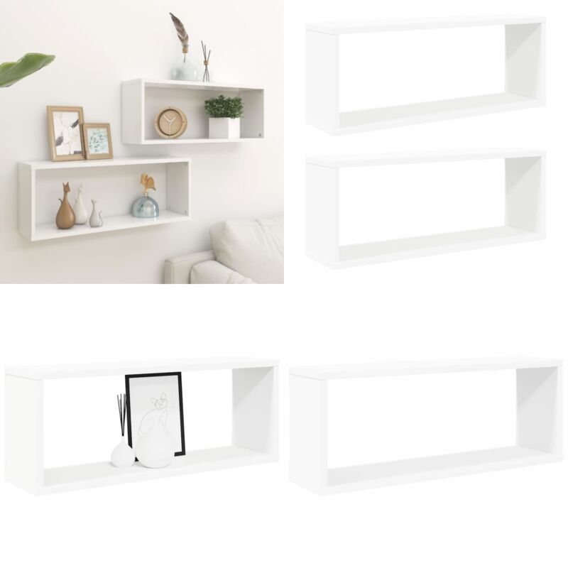 Würfelregale 2 Stk. Weiß 60x15x23 cm Holzwerkstoff - Wand Regal - Holzregal - Wohnwandregal - Weißes Regal - Badezimmerregal - Home & Living