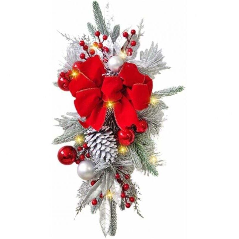 1 ghirlanda natalizia a forma di goccia con luci, 45x20 cm, ghirlanda pre-illuminata per albero di Natale, decorazione per scale natalizie, ghirlanda