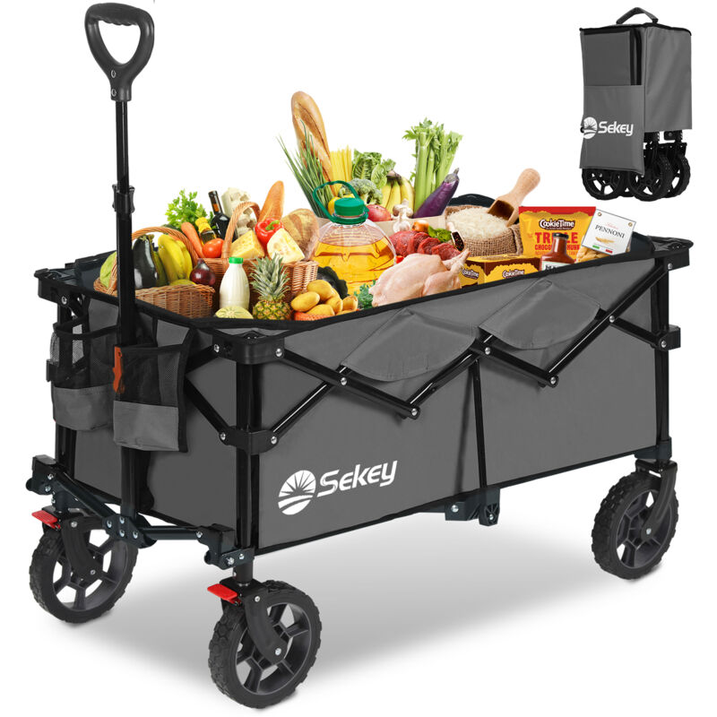 Sekey 150KG Bollerwagen Faltbar Handwagen mit Bremsen und normalen Reifen, 4-fach zusammenklappbares Design, Anthrazit