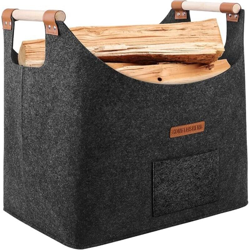 XL Brennholzkorb, dicker Filz-Holzkorb mit verstärktem Griff Faltbare Filztasche für Einkäufe, Brennholz, Zeitungen (Schiefergrau)