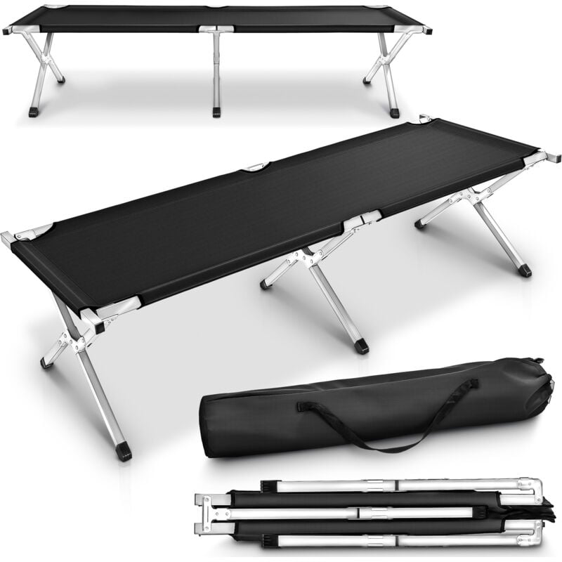 TRESKO® XL Feldbett 210cm Schwarz Campingbett Bett Liege Gästebett Klappbett 150kg Schwarz + Tasche