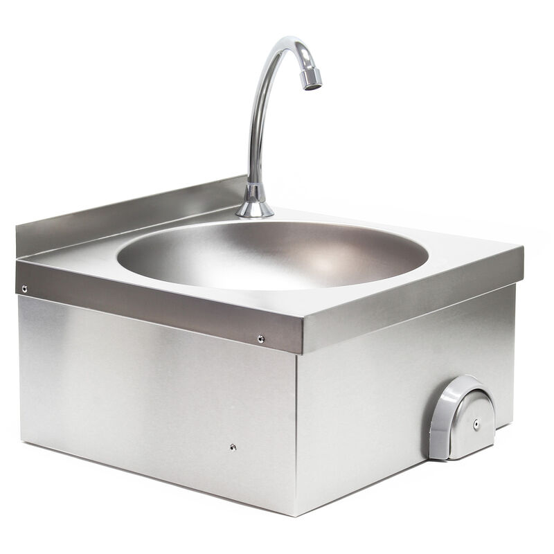 Edelstahl Gastro Waschbecken mit rundem Innenbecken, hygienische Kniebetätigung zur Wandmontage für Gastronomie Küche Werkstatt - Xpotool