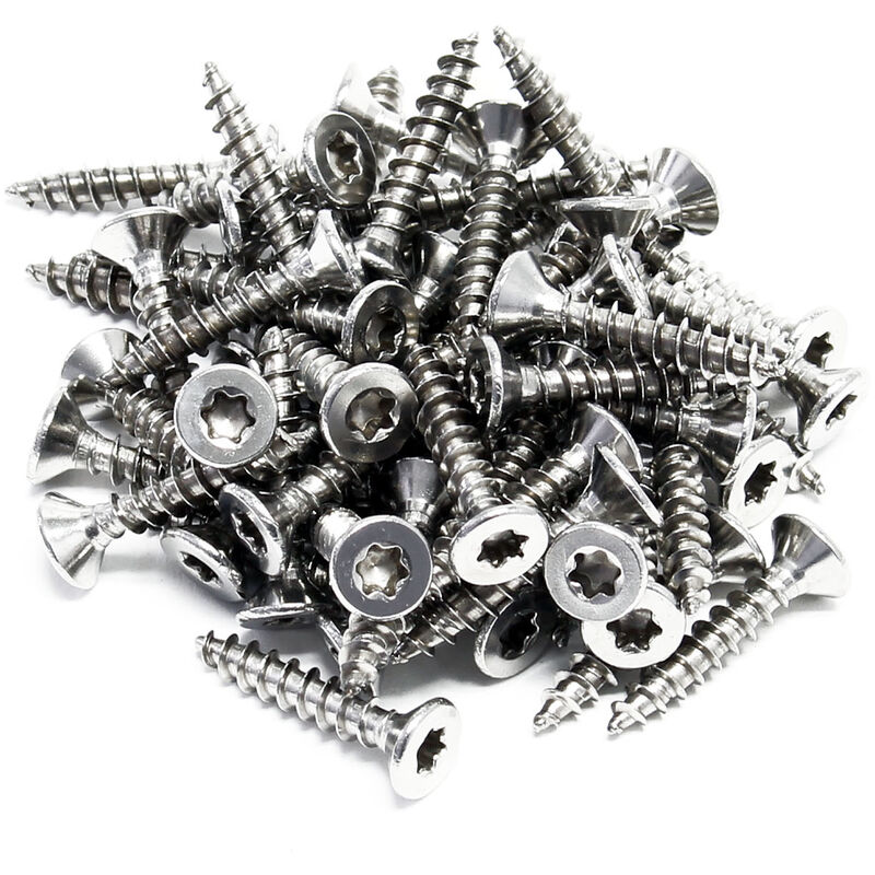 Wiltec - 60x Schrauben 3,5 x 20 mm Sechsrund T15 Selbstschneidend Senkkopf – Edelstahl – für alle Schraubarbeiten, z. b. Terrassendielen und