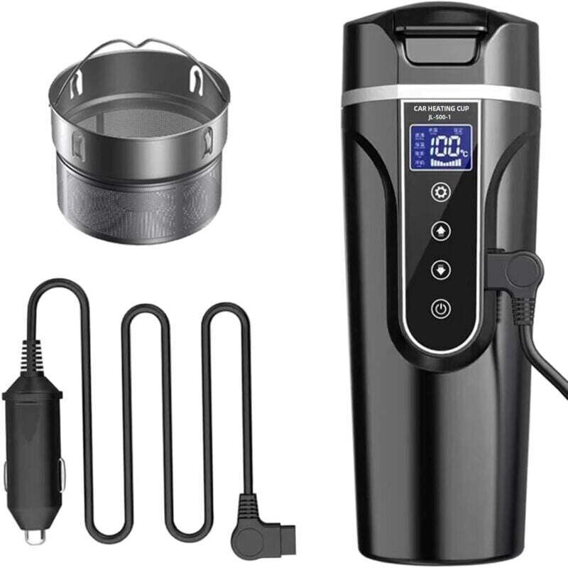 XVX Auto-Wasserkocher, 12 V/24 V, Auto-Wasserkocher, beheizter Wasserbecher für Auto/LKW/Reisen, tragbarer Auto-Wasserkocher mit LCD-Display,