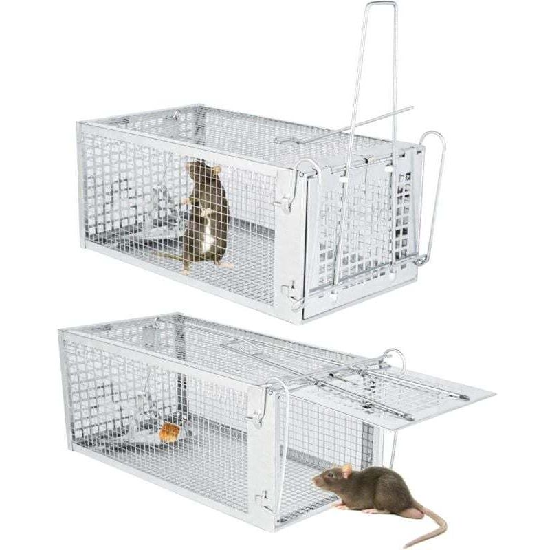 XXL Lebendfalle für Ratten (2er-Pack), wiederverwendbar, tierschonend – Metallkäfig für Mäuse, Ratten, Wühlmäuse, Haselmäuse und andere Nagetiere –